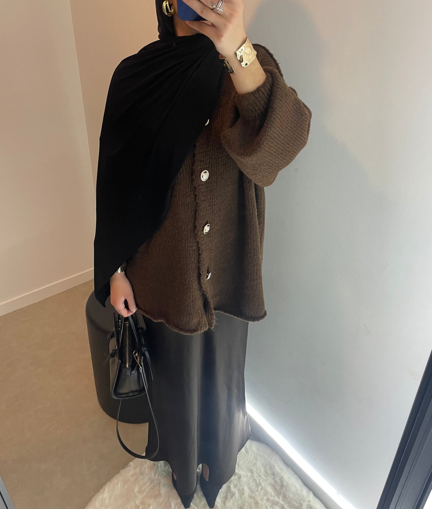 Pull oversize marron boutonné
