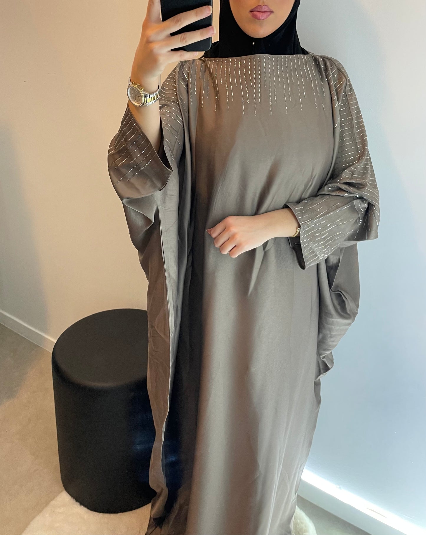Abaya papillon nude
