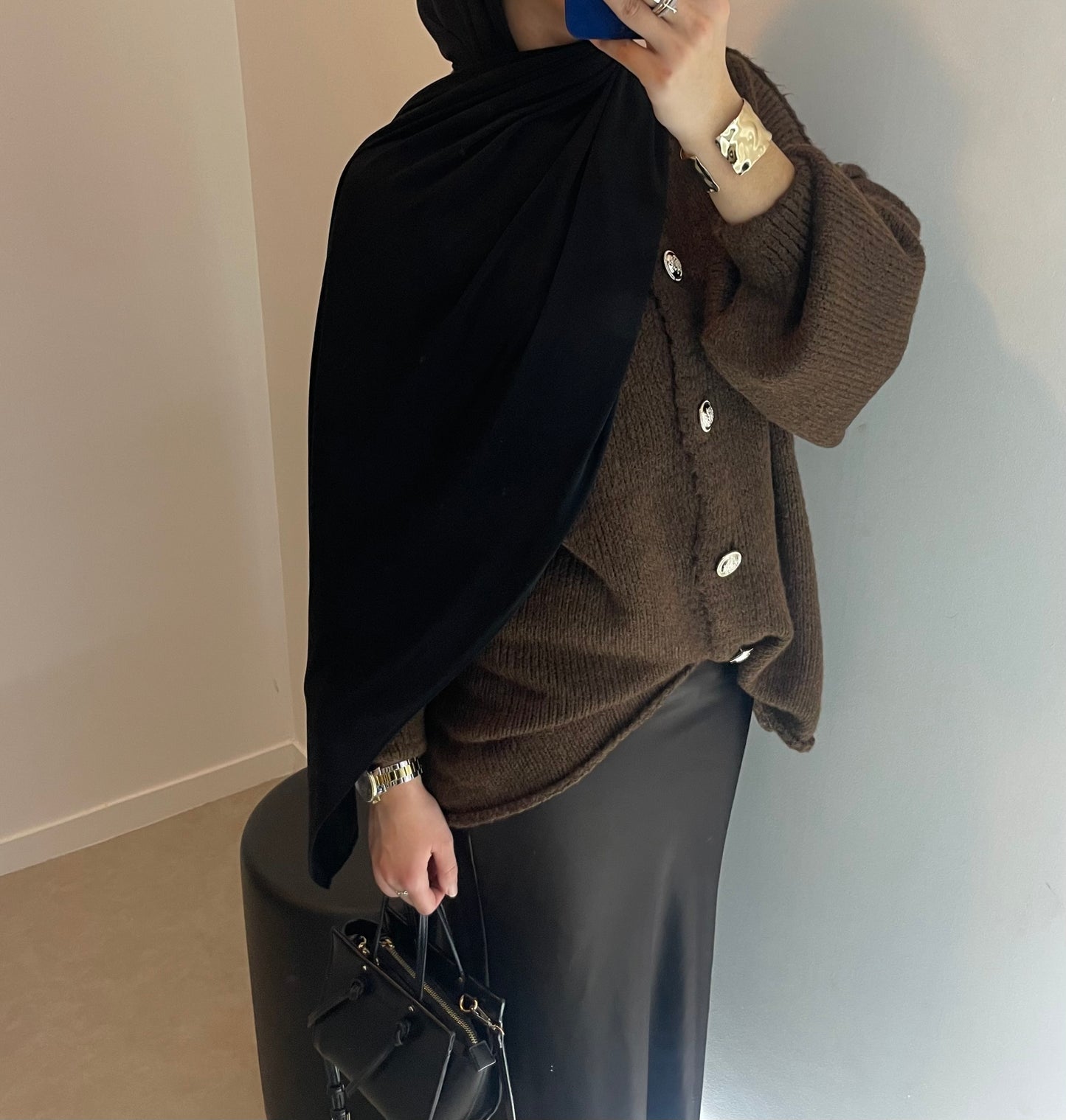 Pull oversize marron boutonné