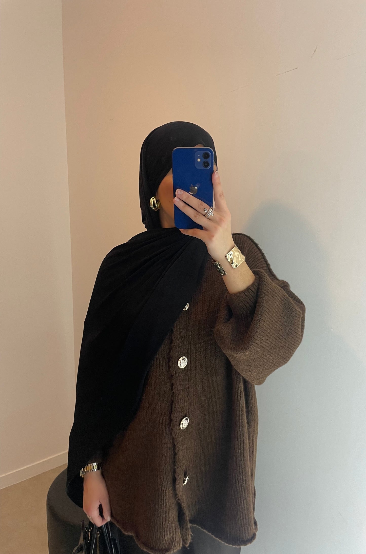 Pull oversize marron boutonné