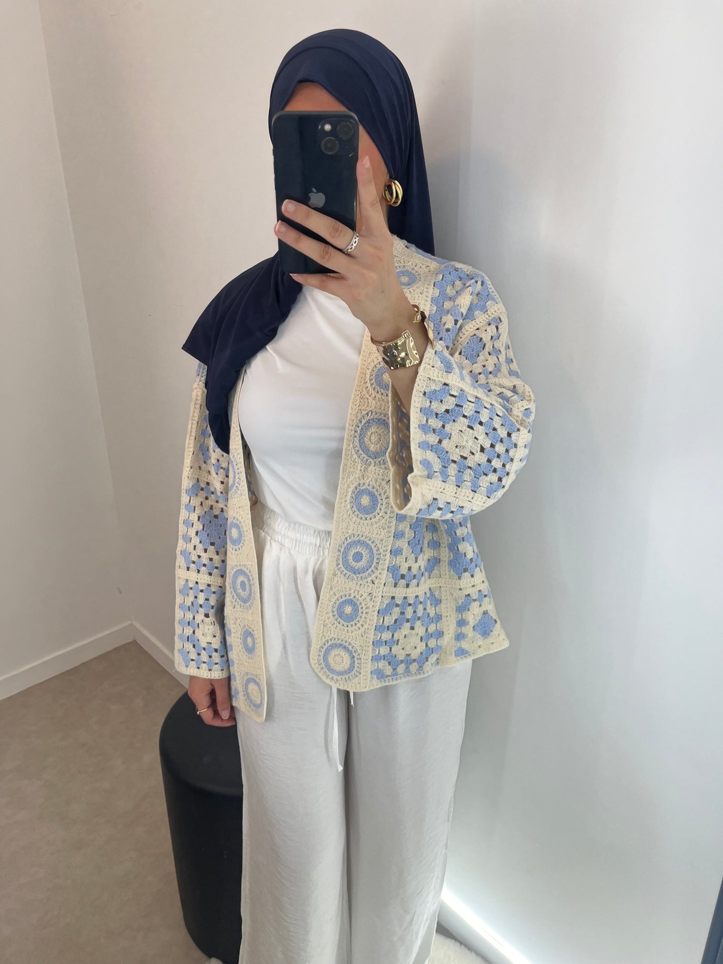 Gilet tricot bleu ciel