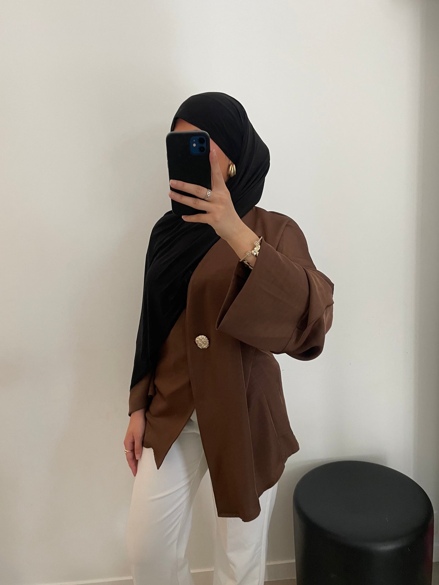 Blouse satinée marron