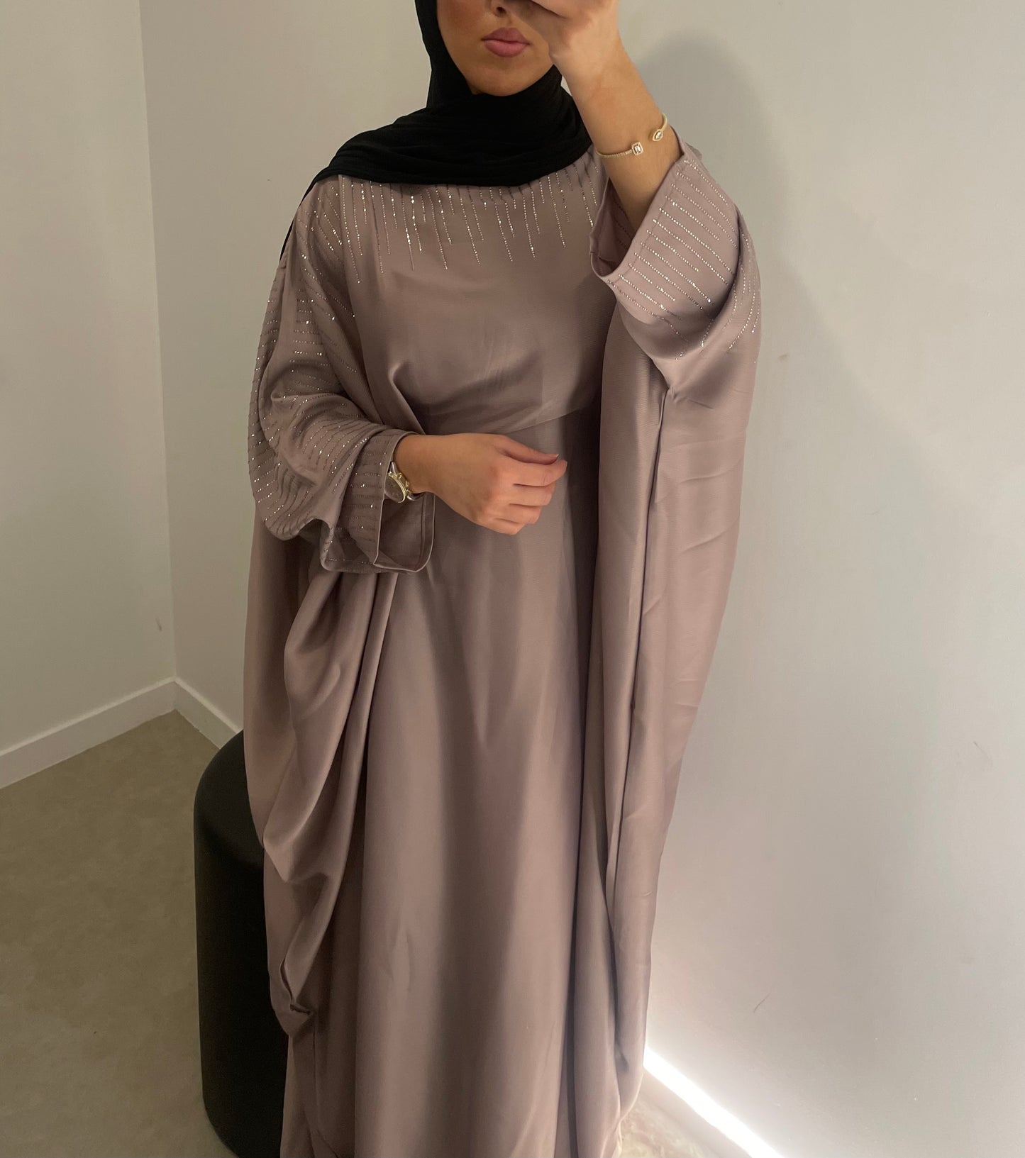 Abaya papillon beige