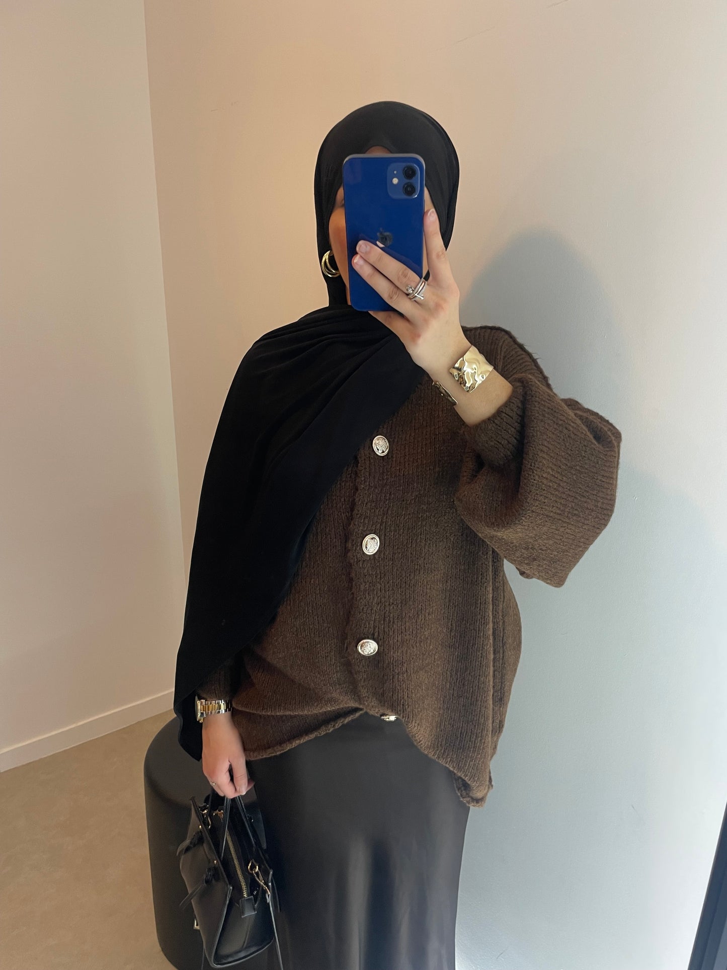 Pull oversize marron boutonné