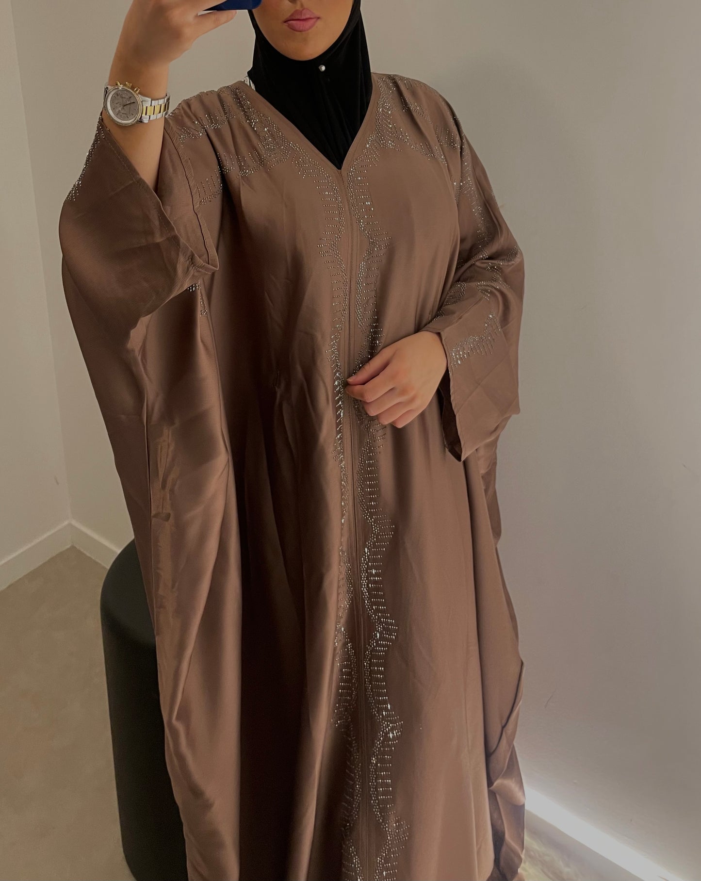 Abaya papillon beige