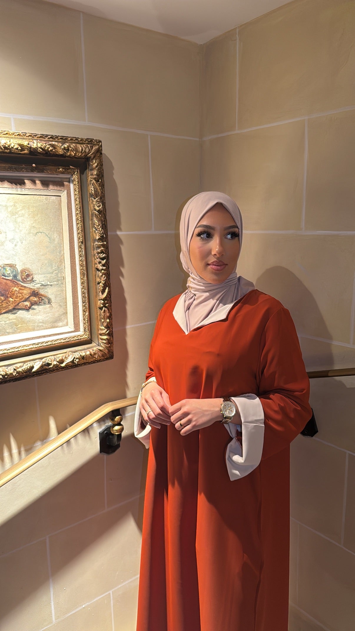 Abaya bicolore rouille