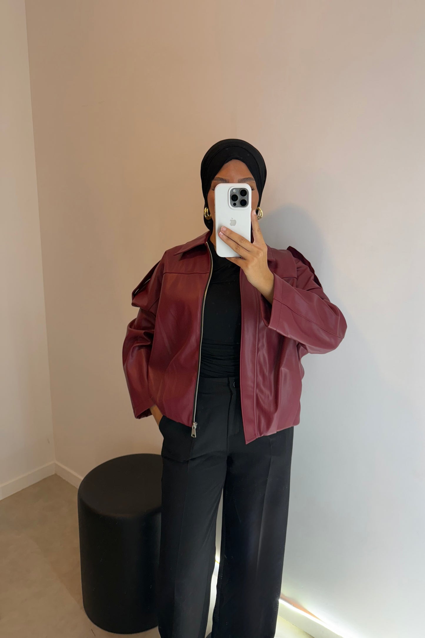 Veste en cuir rouge