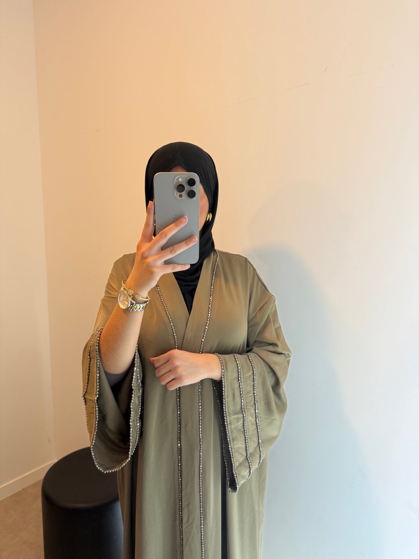 Abaya kaki satinée