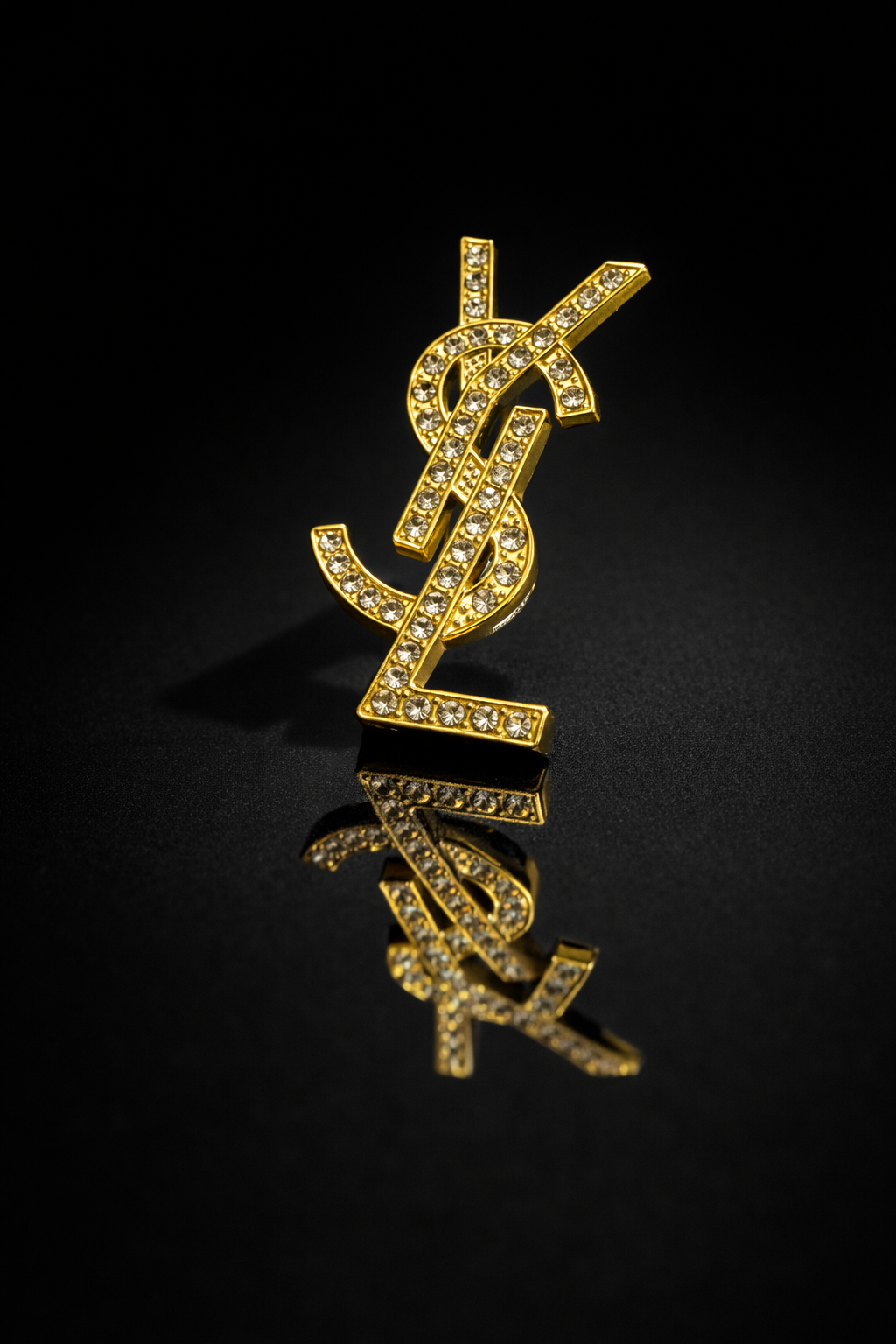 Broche YSL strass dorée
