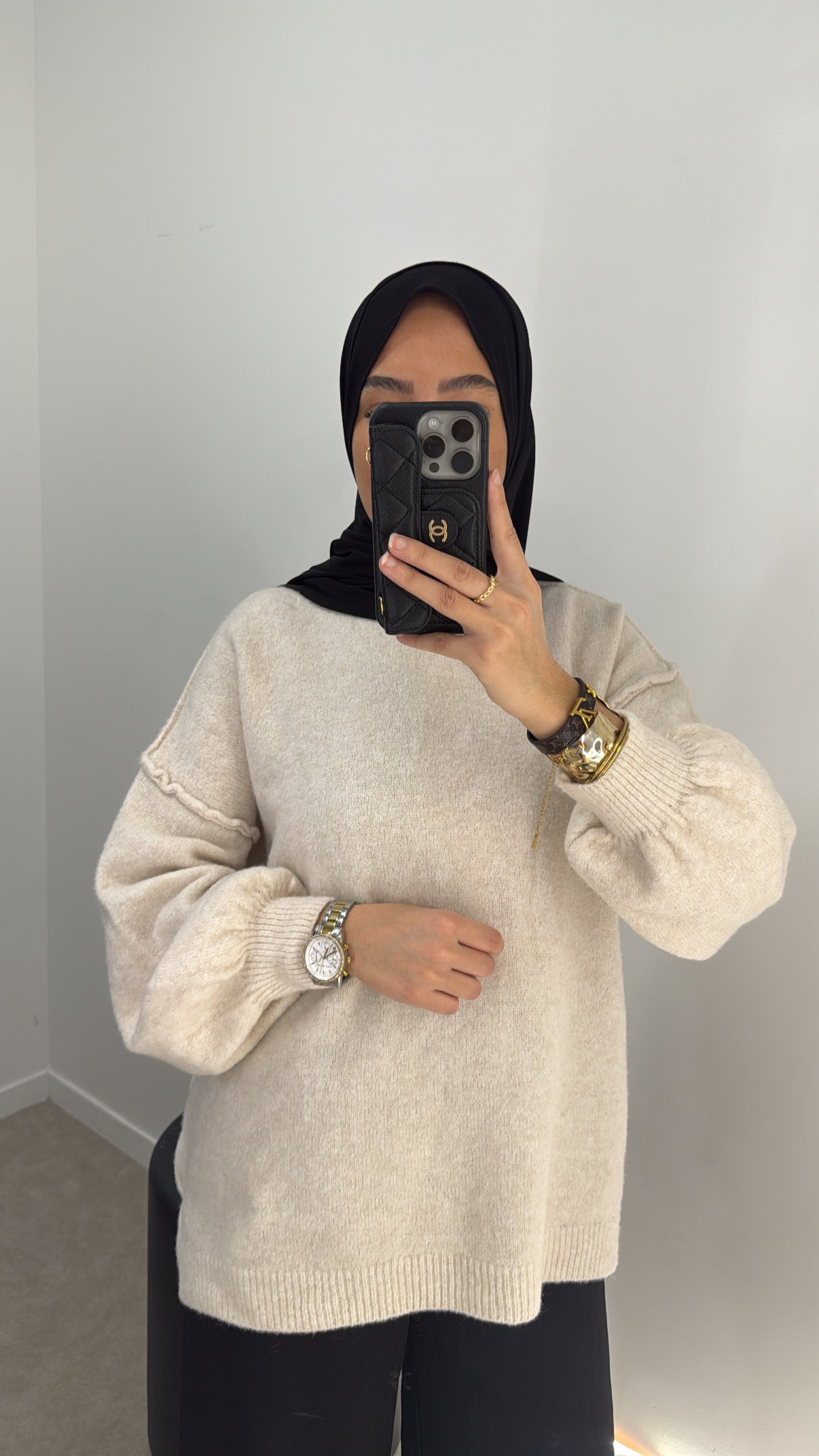 Pull mi long crème