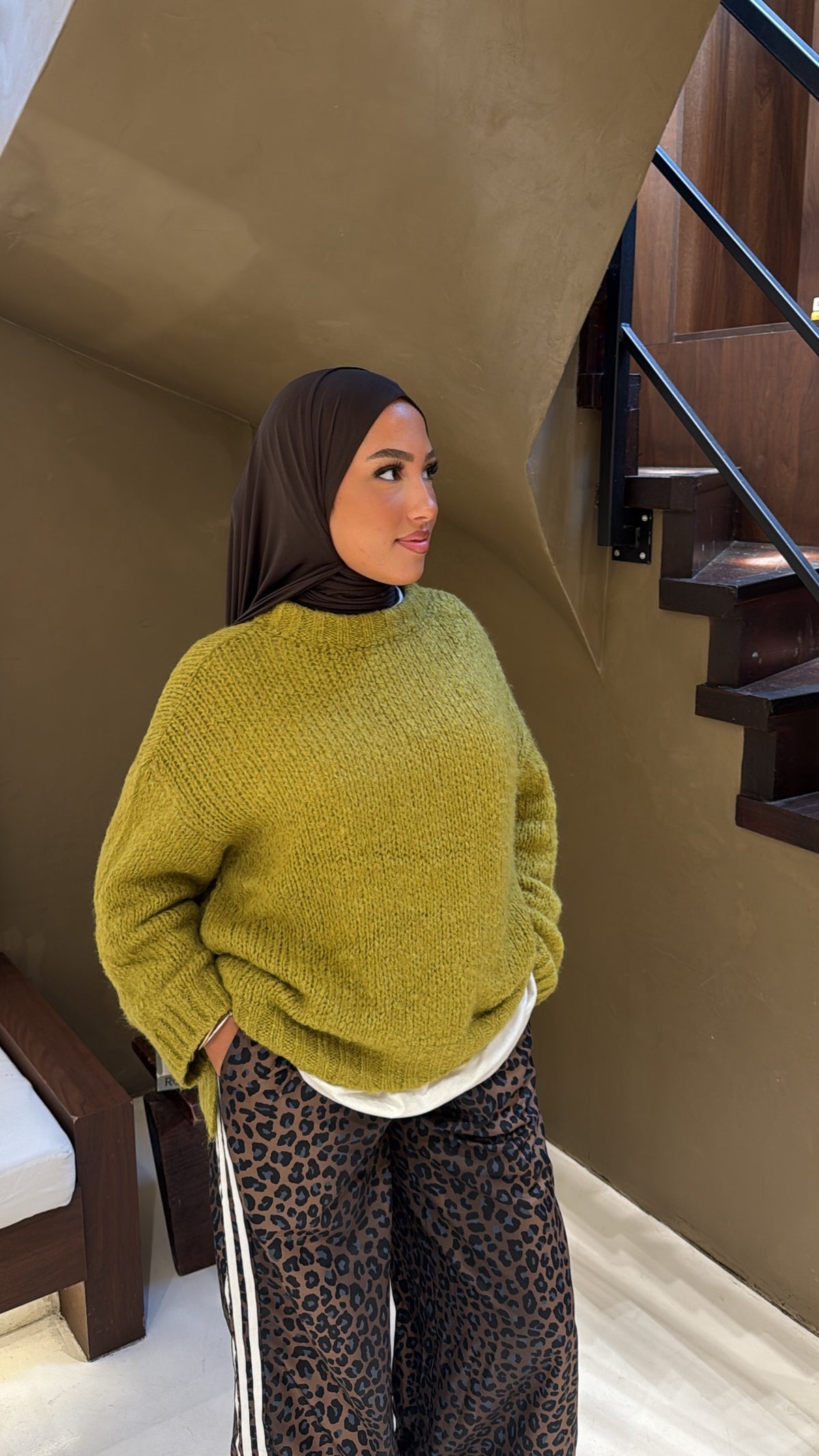 Pull vert olive en laine