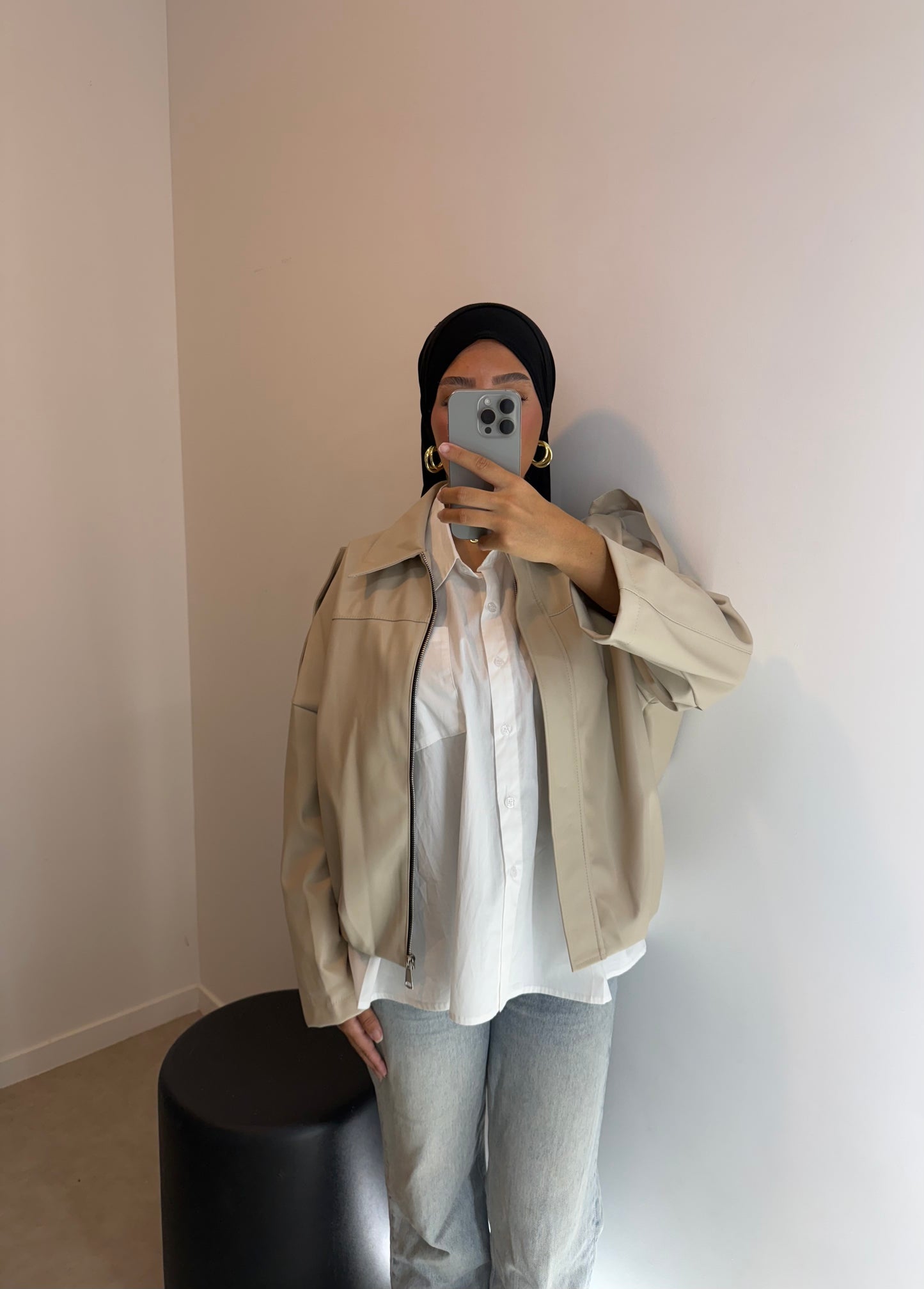 Veste en cuir beige