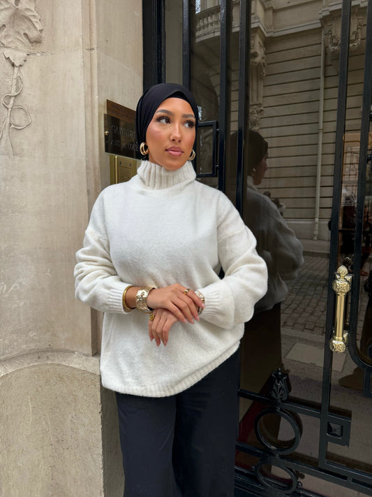 Pull col montant crème