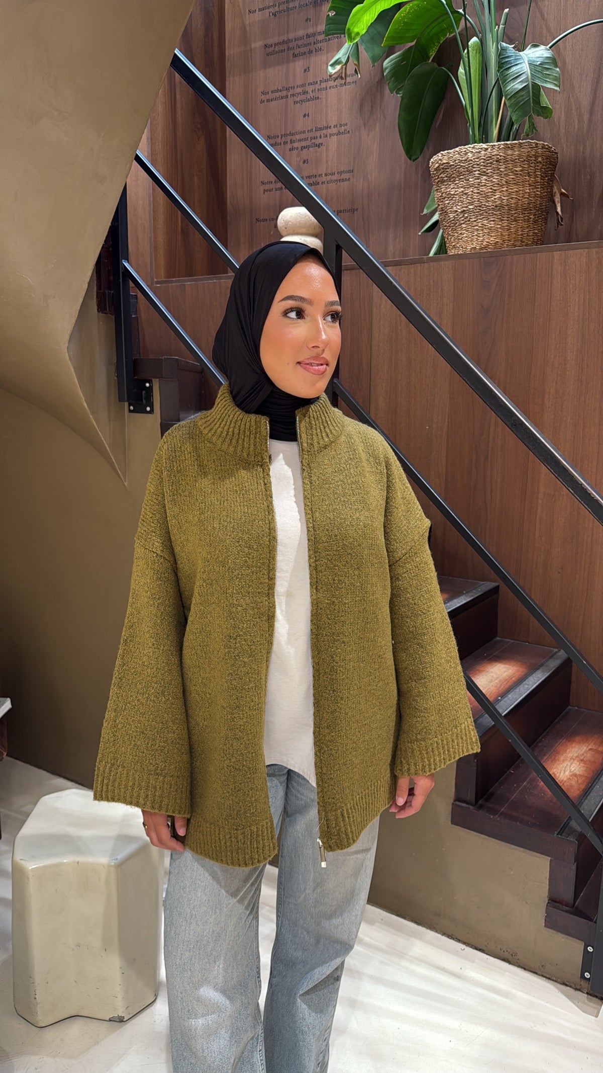 Gilet vert olive en laine