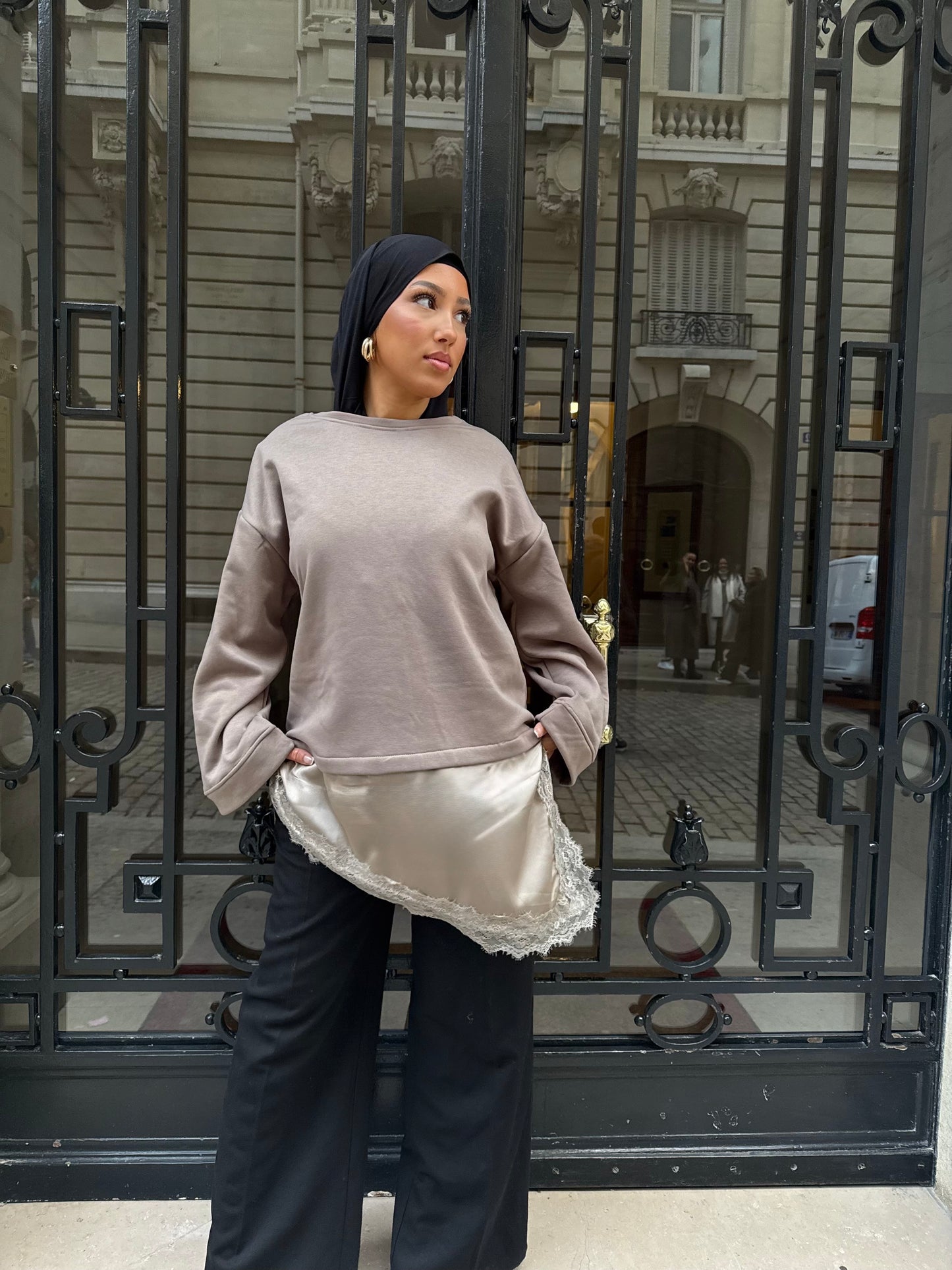 Pull nude bi-matière