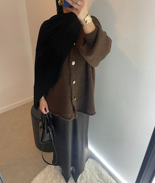 Pull oversize marron boutonné