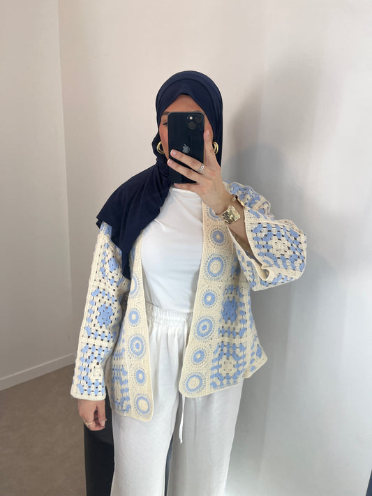 Gilet tricot bleu ciel