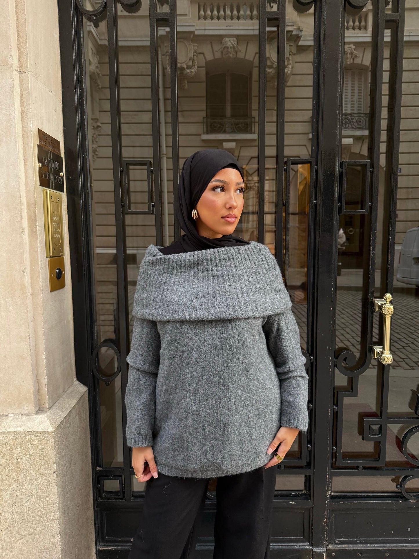 Pull gris col bateau