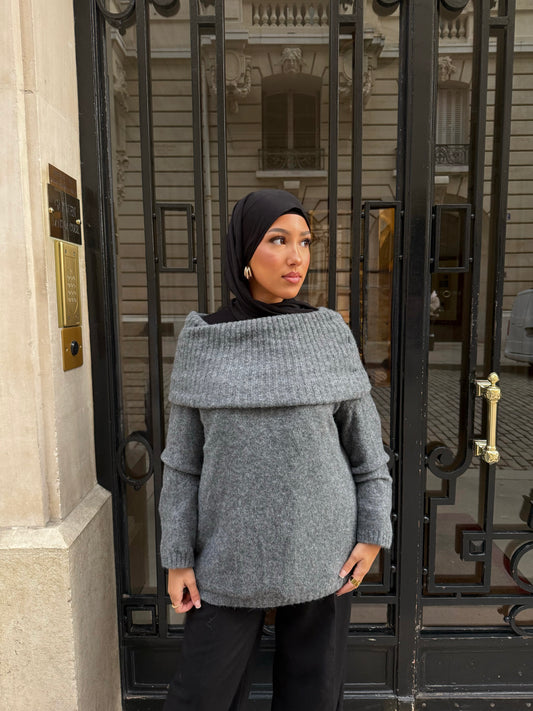 Pull gris col bateau