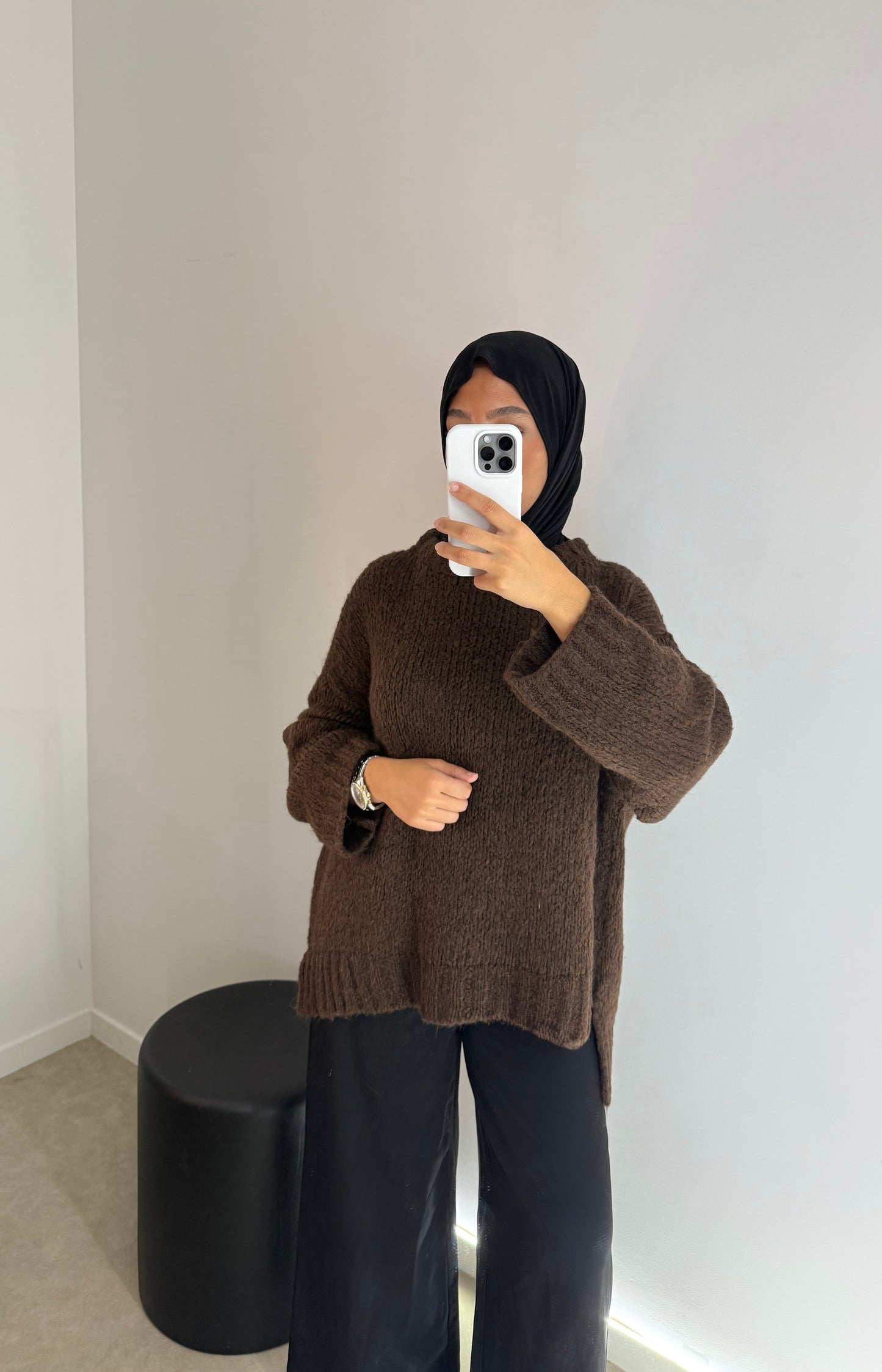 Pull oversize marron