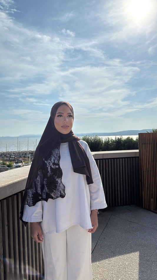 Hijab dentelle marron chocolat