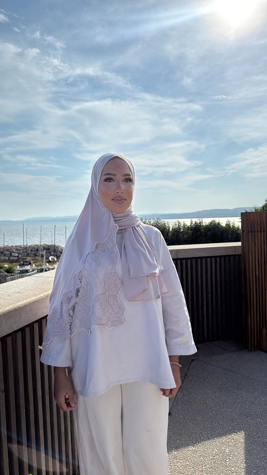 Hijab dentelle rose clair