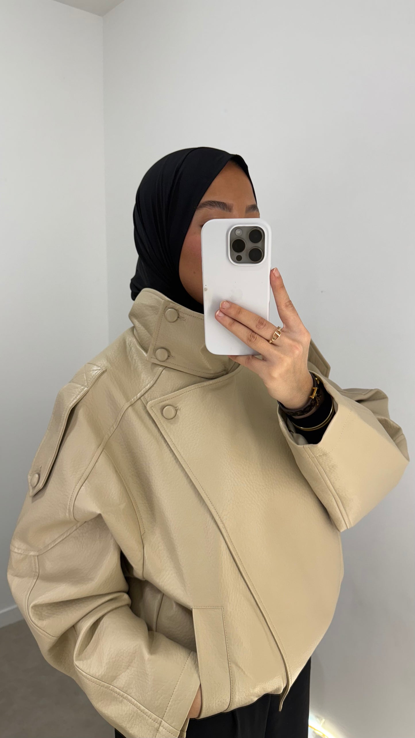 Veste en cuir crème