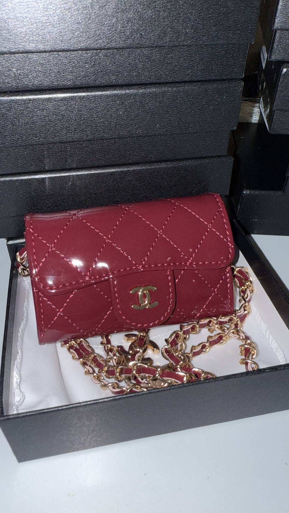 Mini sac cc Bordeaux vernis