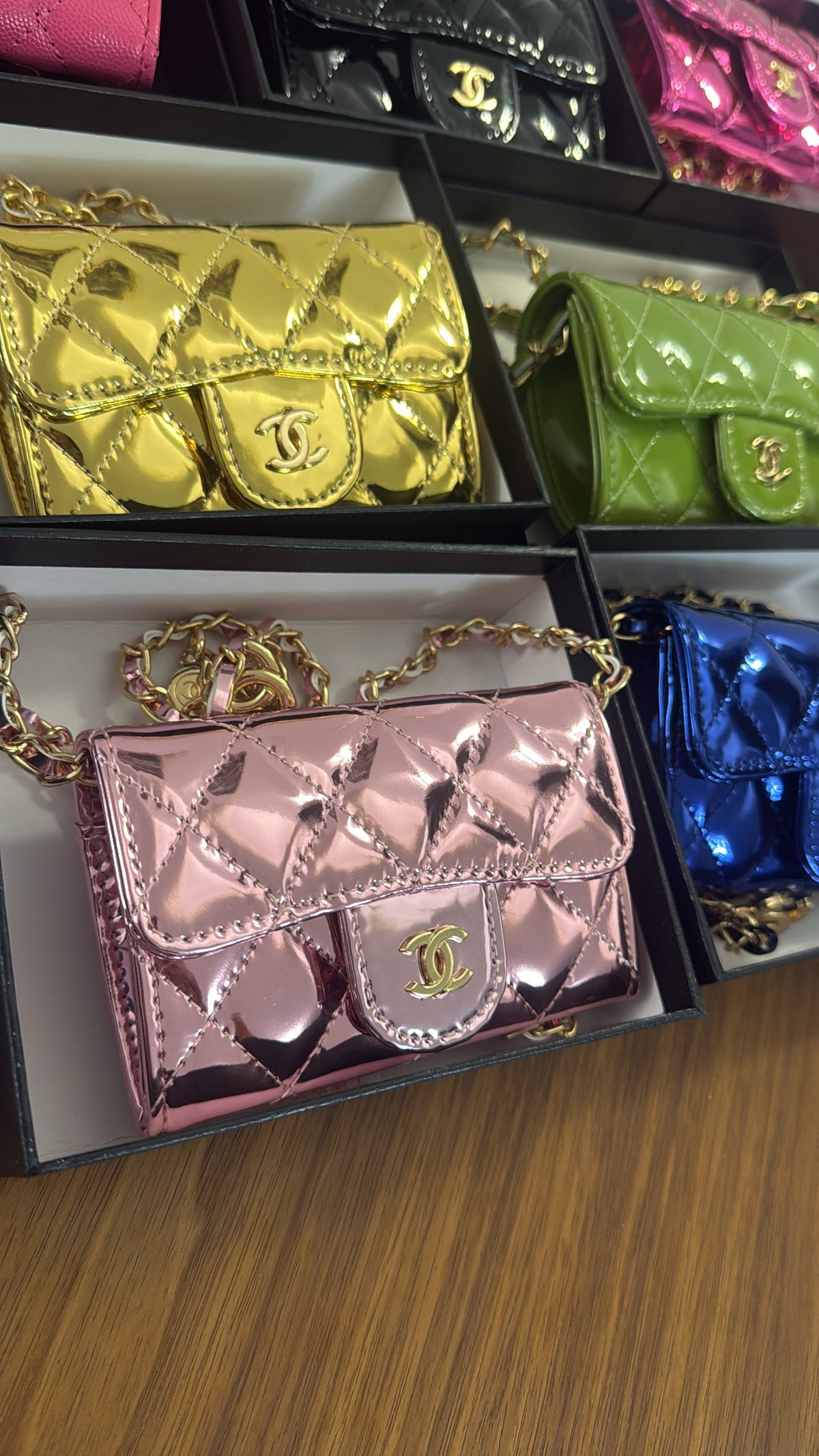 Mini sac cc rose métallique