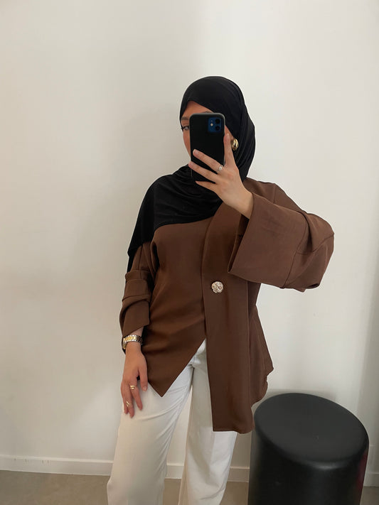 Blouse satinée marron