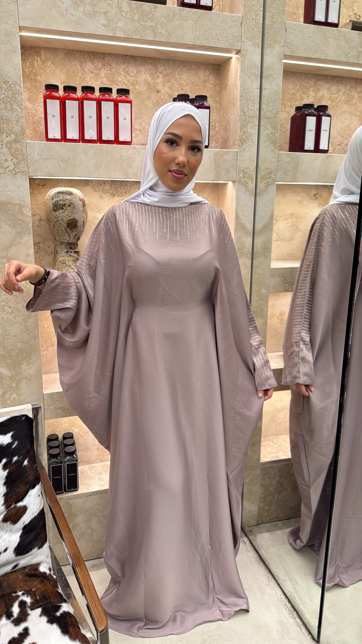 Abaya effet papillon rose
