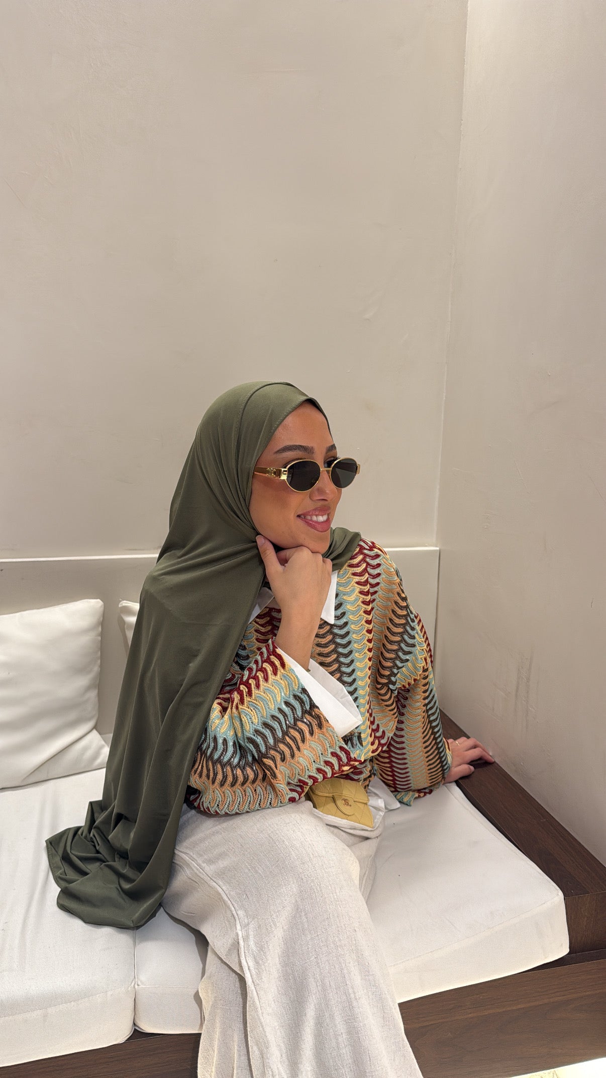 Hijab vert kaki satin premium
