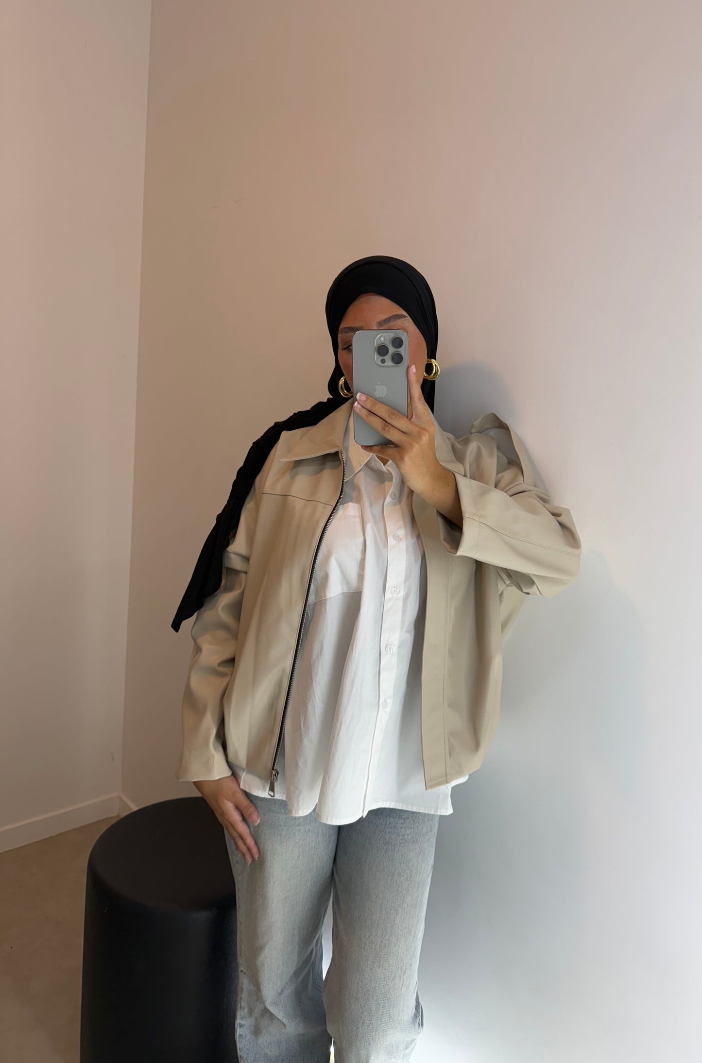 Veste en cuir beige