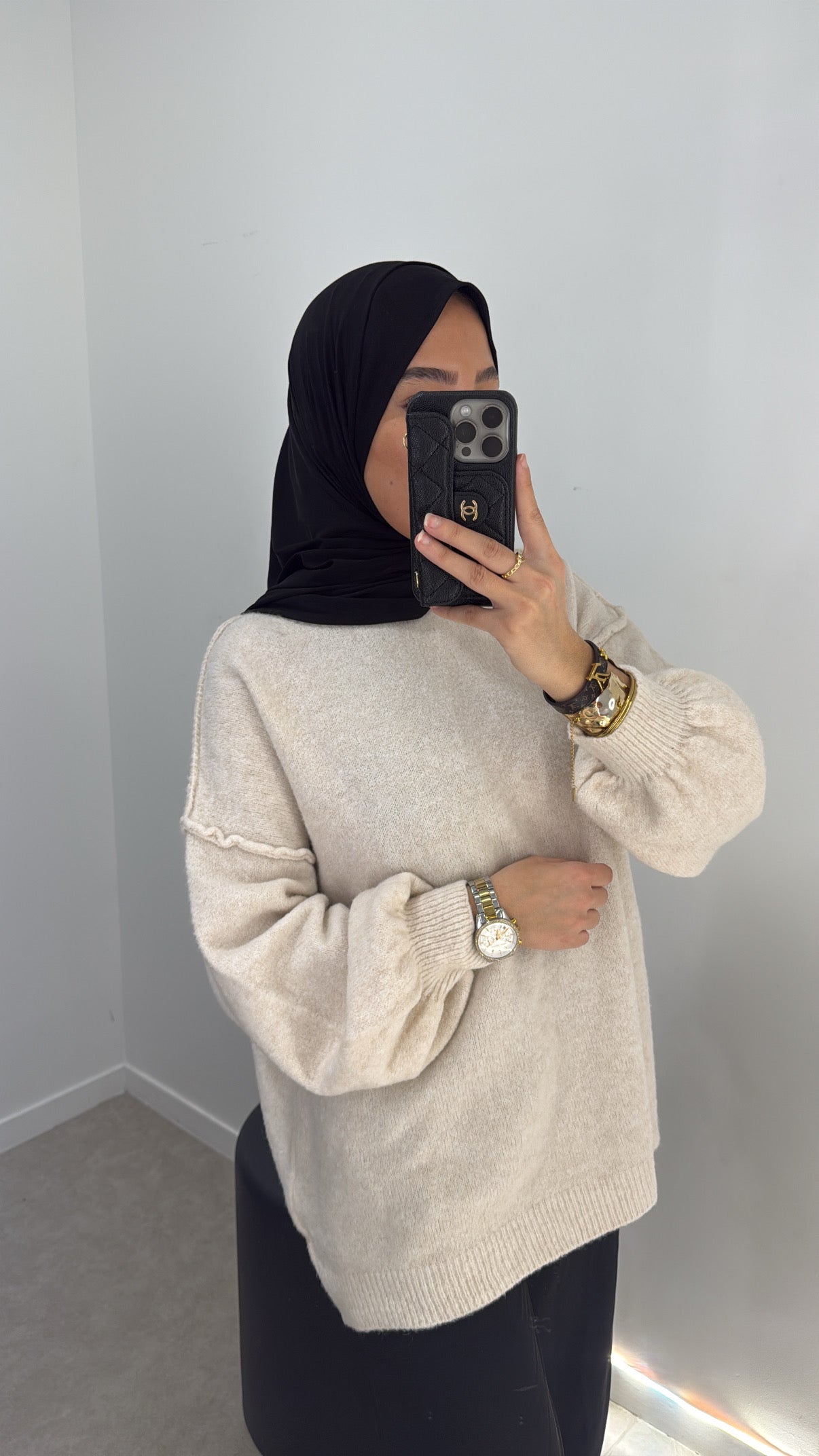 Pull mi long crème