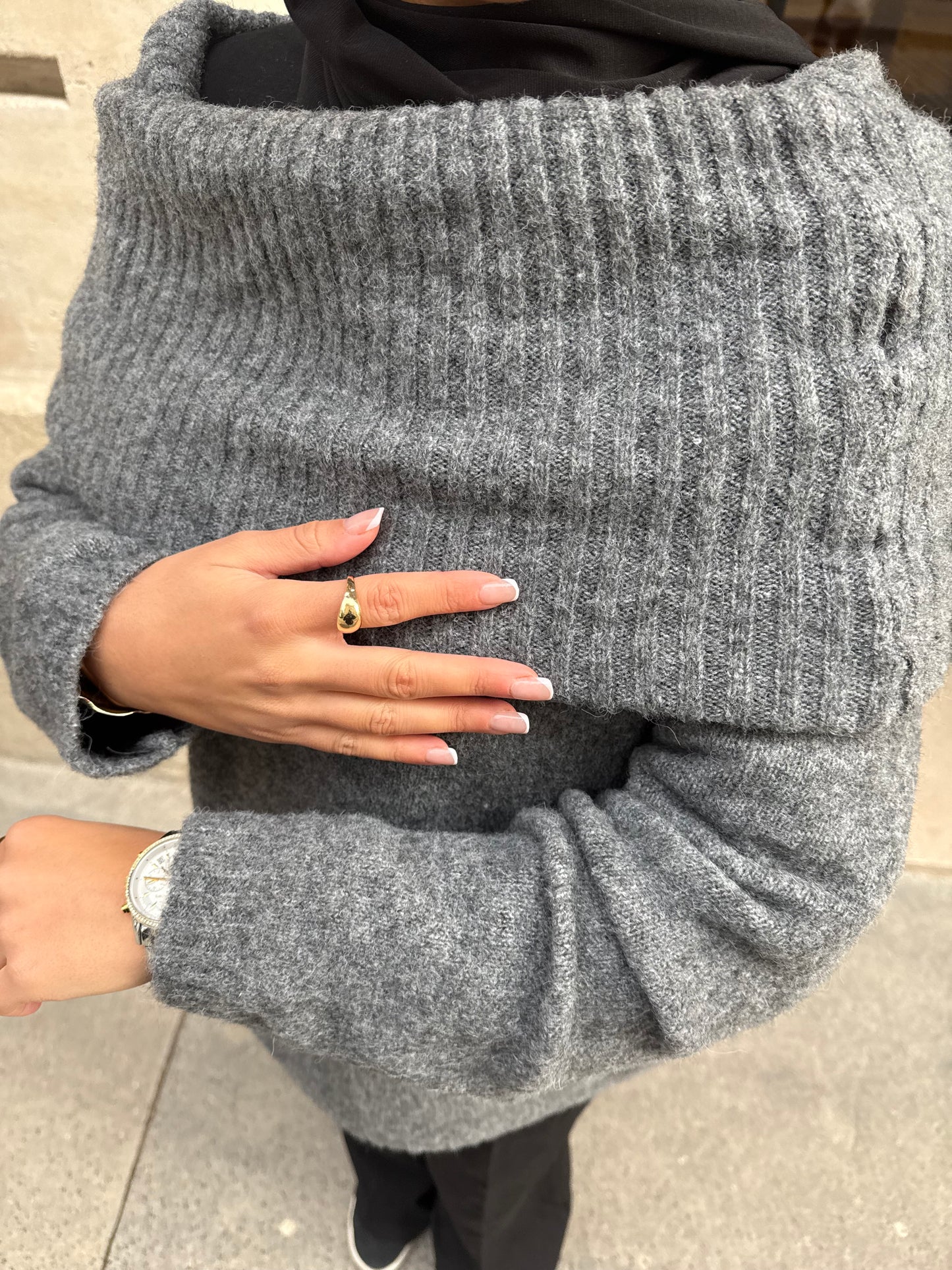 Pull gris col bateau