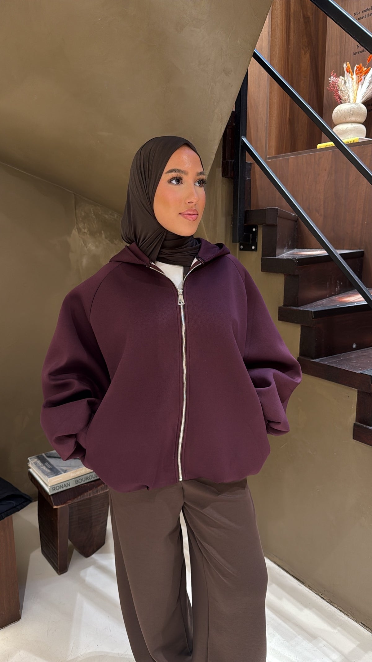 Veste à capuche prune