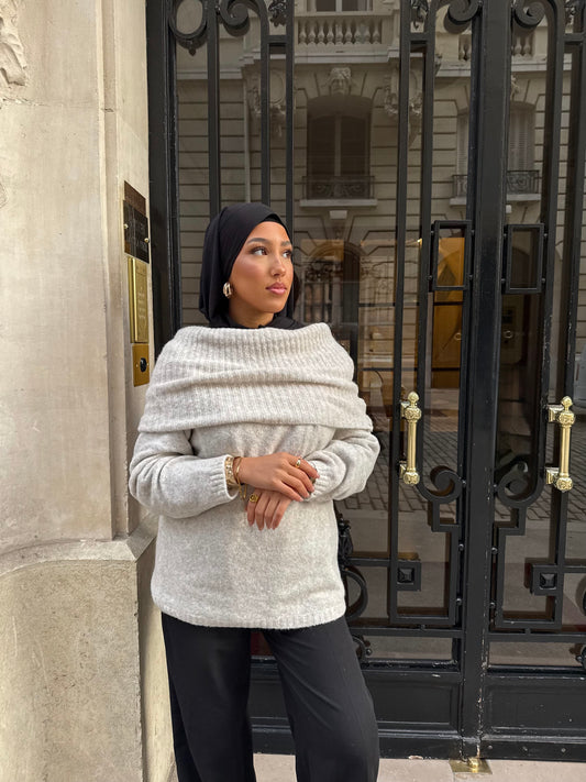 Pull crème col bateau