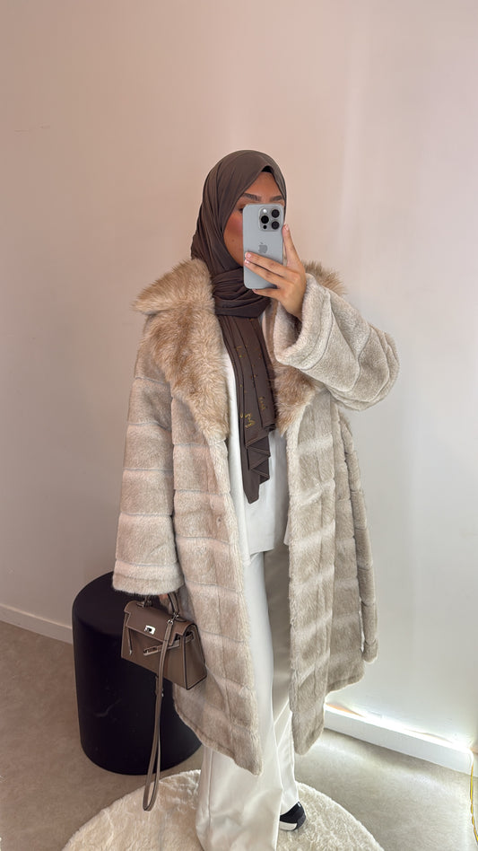 Fourrure bi matière beige