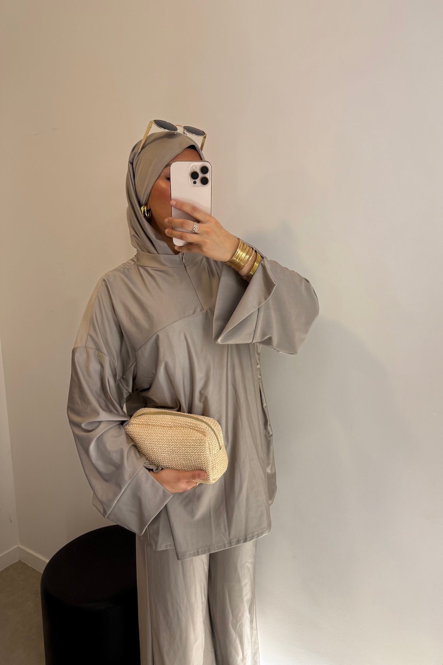 Burkini gris avec zip VOILE INCLUS