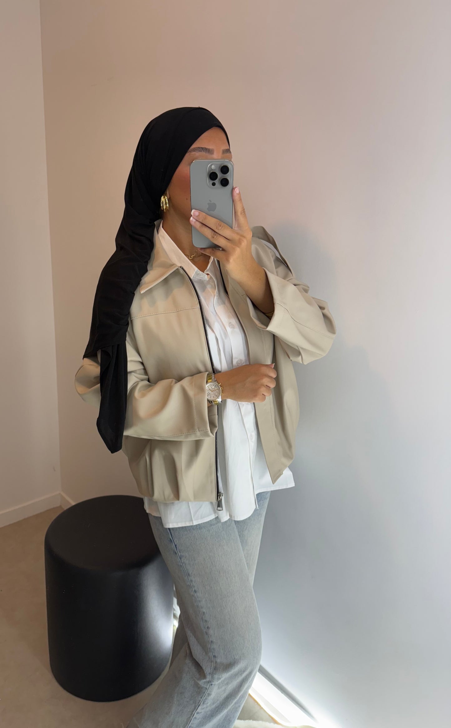 Veste en cuir beige