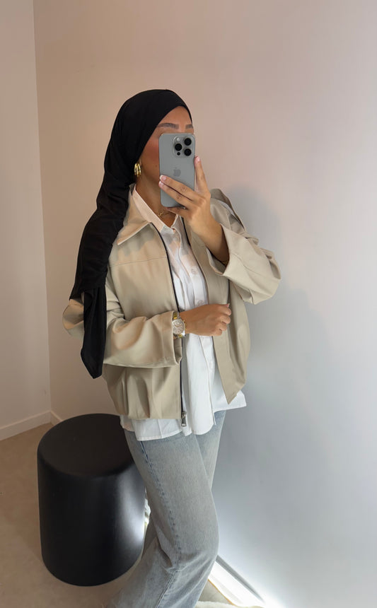 Veste en cuir beige