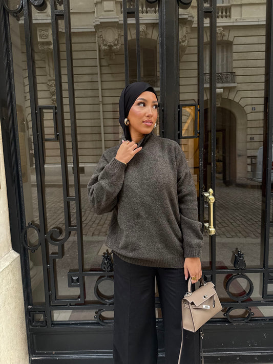 Pull col montant marron