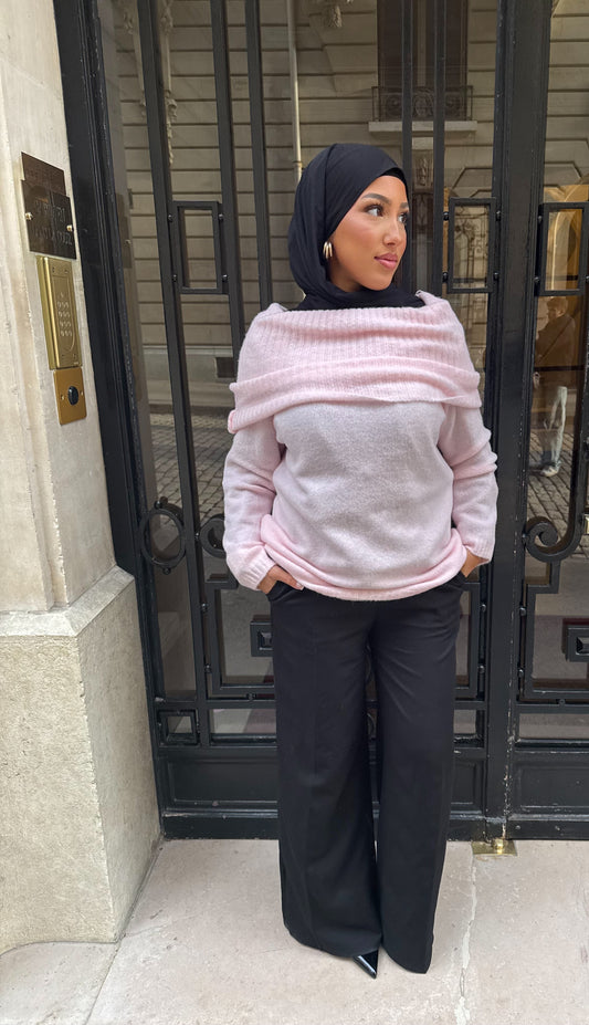 Pull rose col bateau