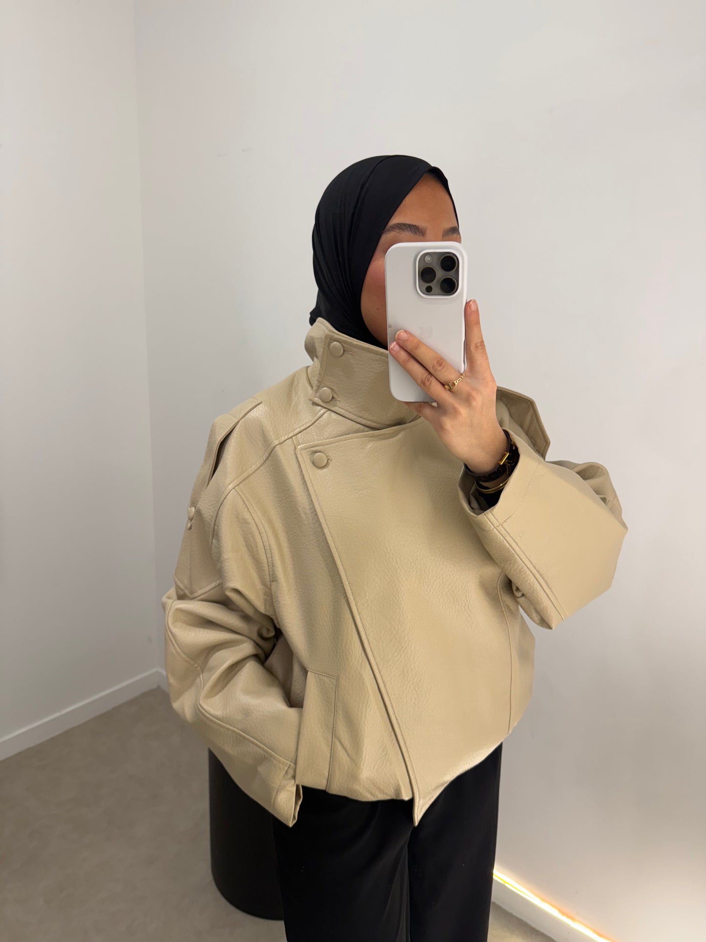 Veste en cuir crème