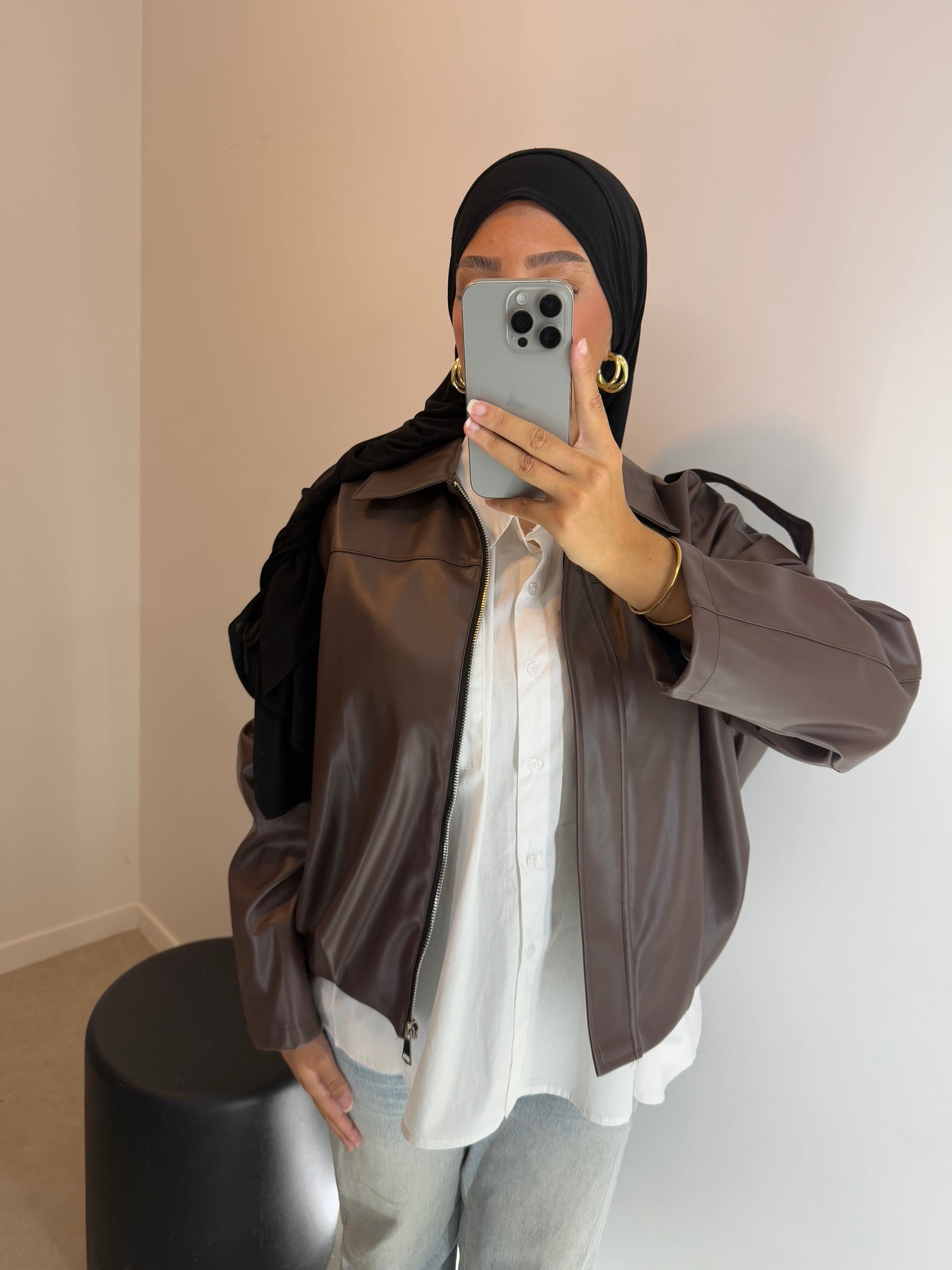 Veste en cuir marron