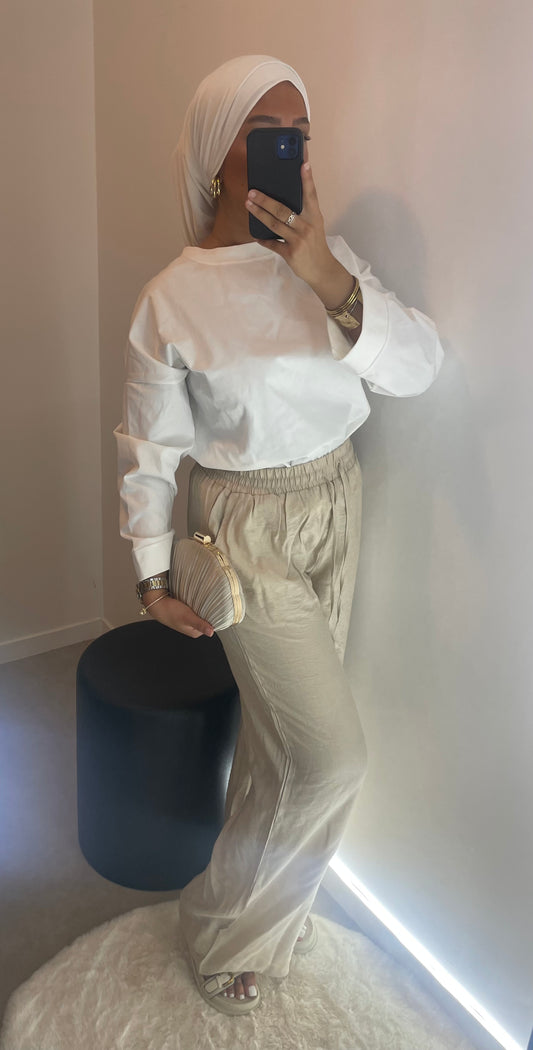 Pantalon lin beige