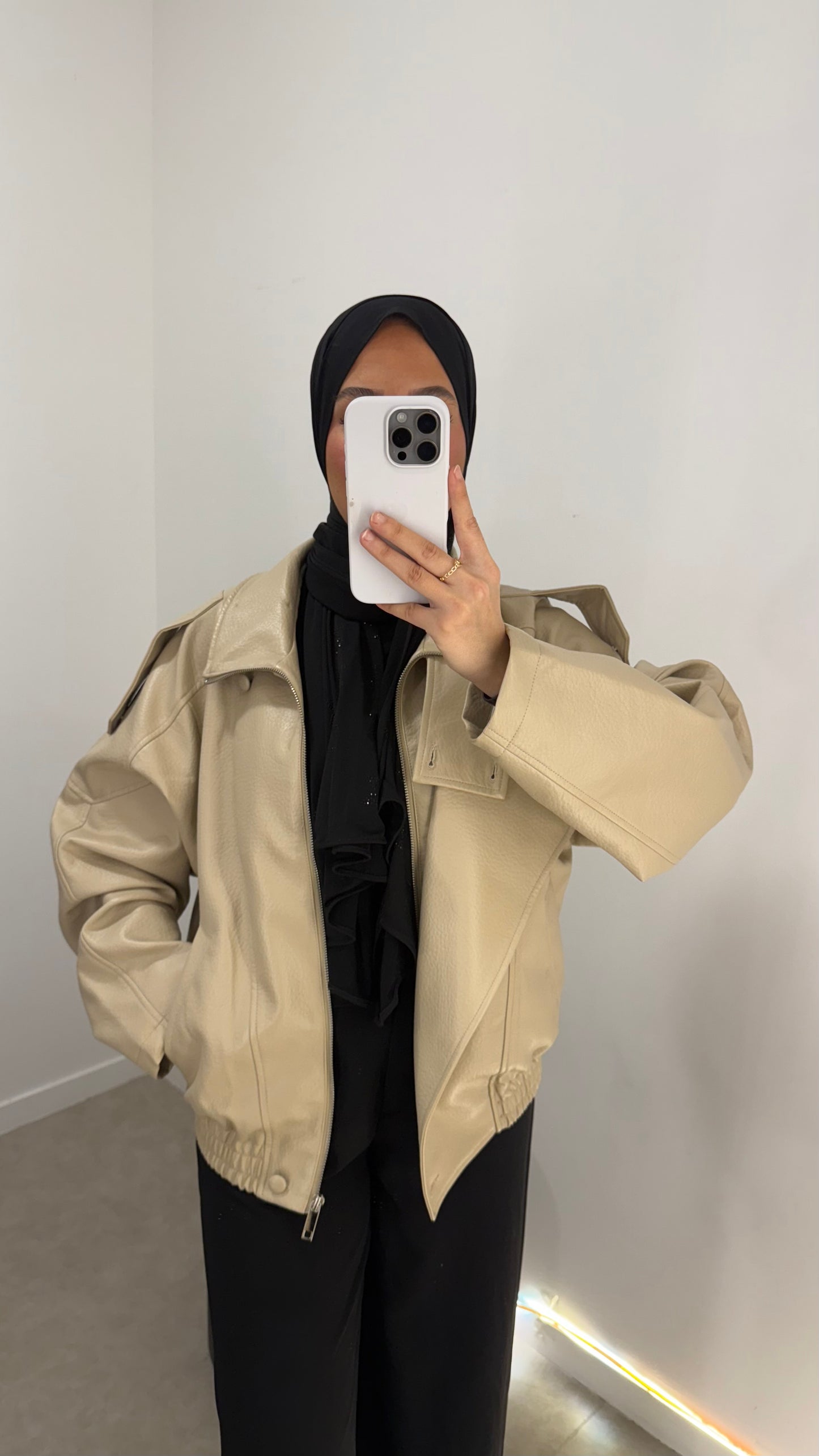 Veste en cuir crème