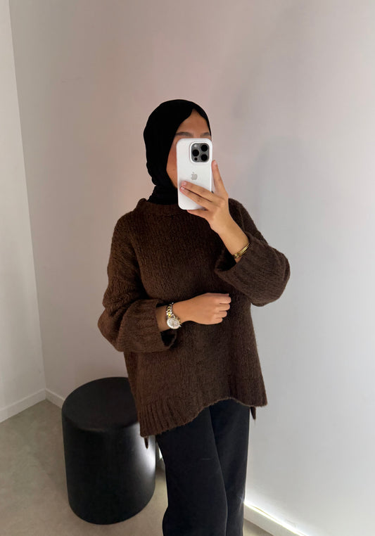 Pull oversize marron