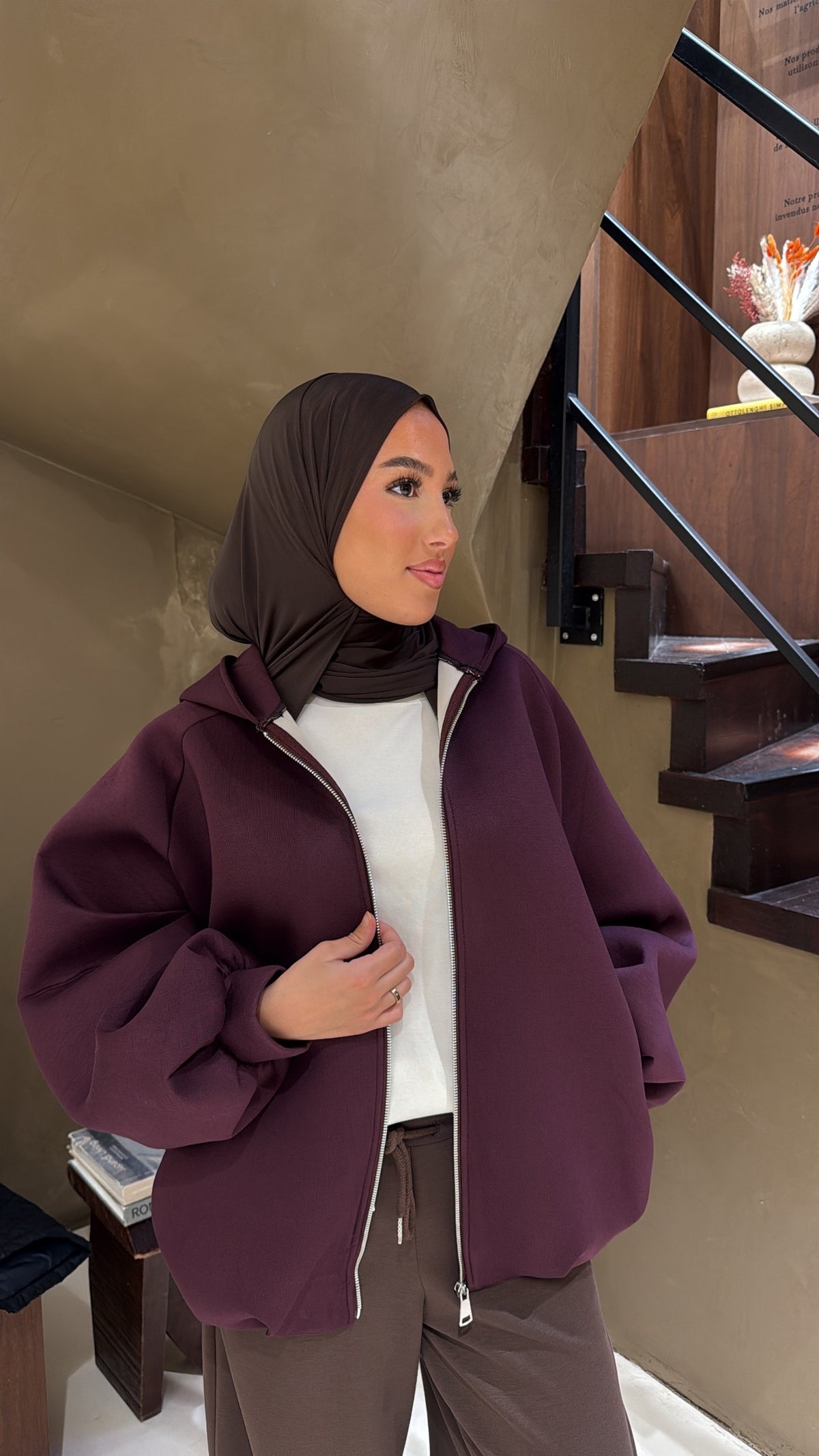 Veste à capuche prune
