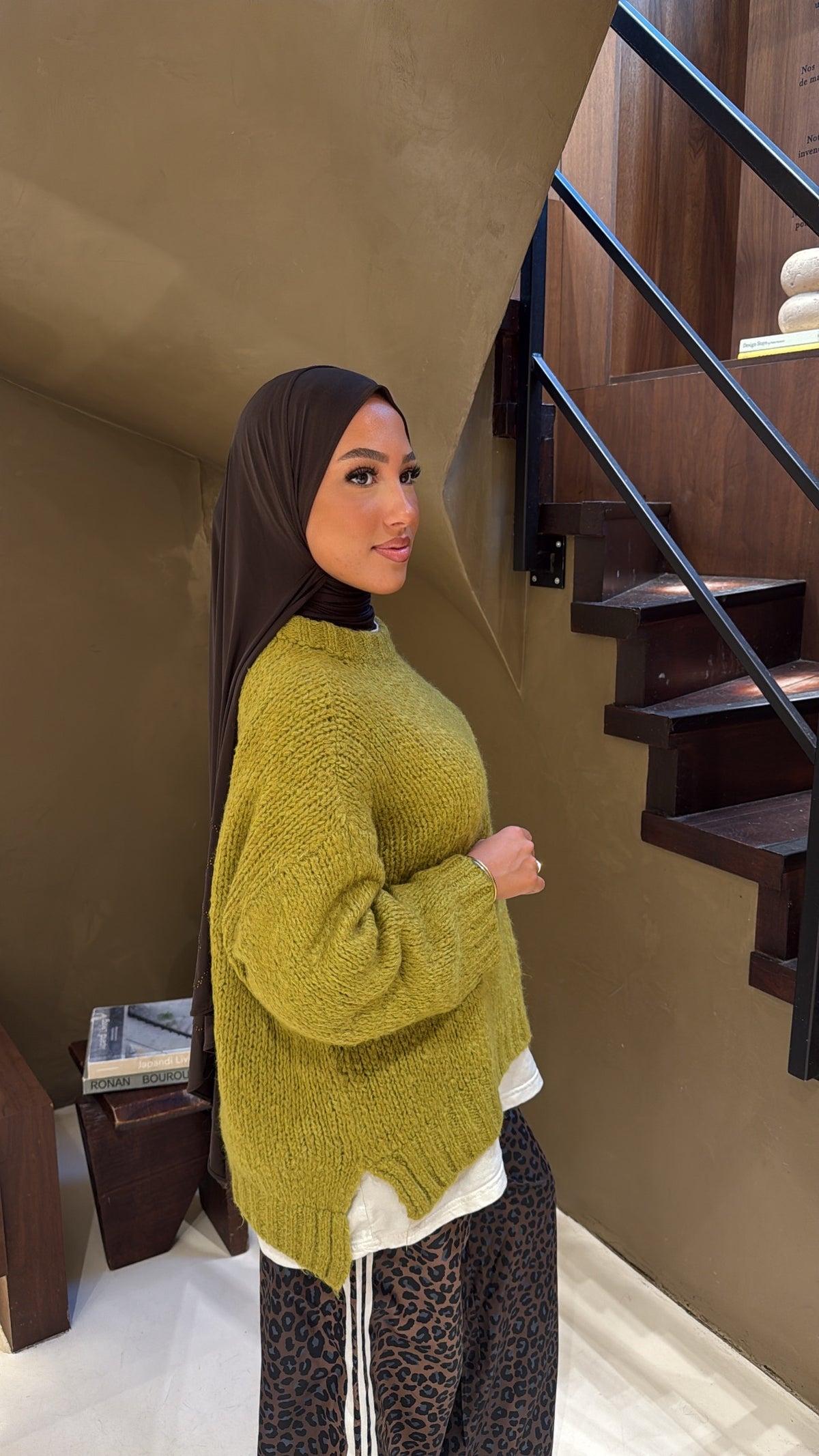 Pull vert olive en laine